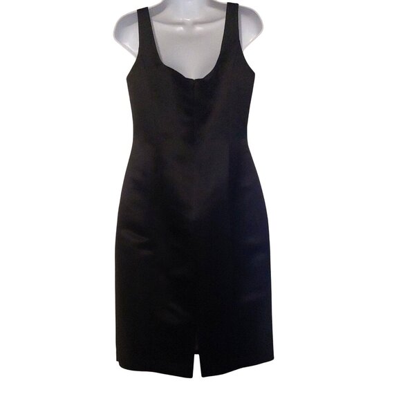 Talbots Dress + Coat Set Black Thick Satin Lined Beaded Belt Pockets 8 - Picture 4 of 15